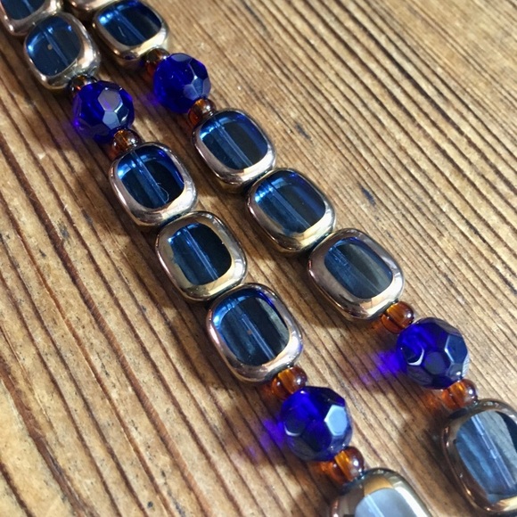 Ladies Double Strand Dark Blue Beaded Bracelet, Handmade Ladies Bracelet - Picture 6 of 7